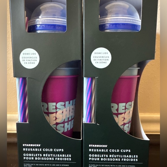 10 Starbucks Colorful Reusable Cold Cups with Dome Lids - Picture 2 of 7